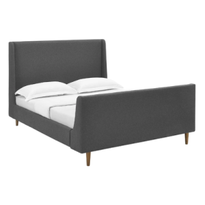 Cama Queen con plataforma tipo trineo tapizada en tela Noha